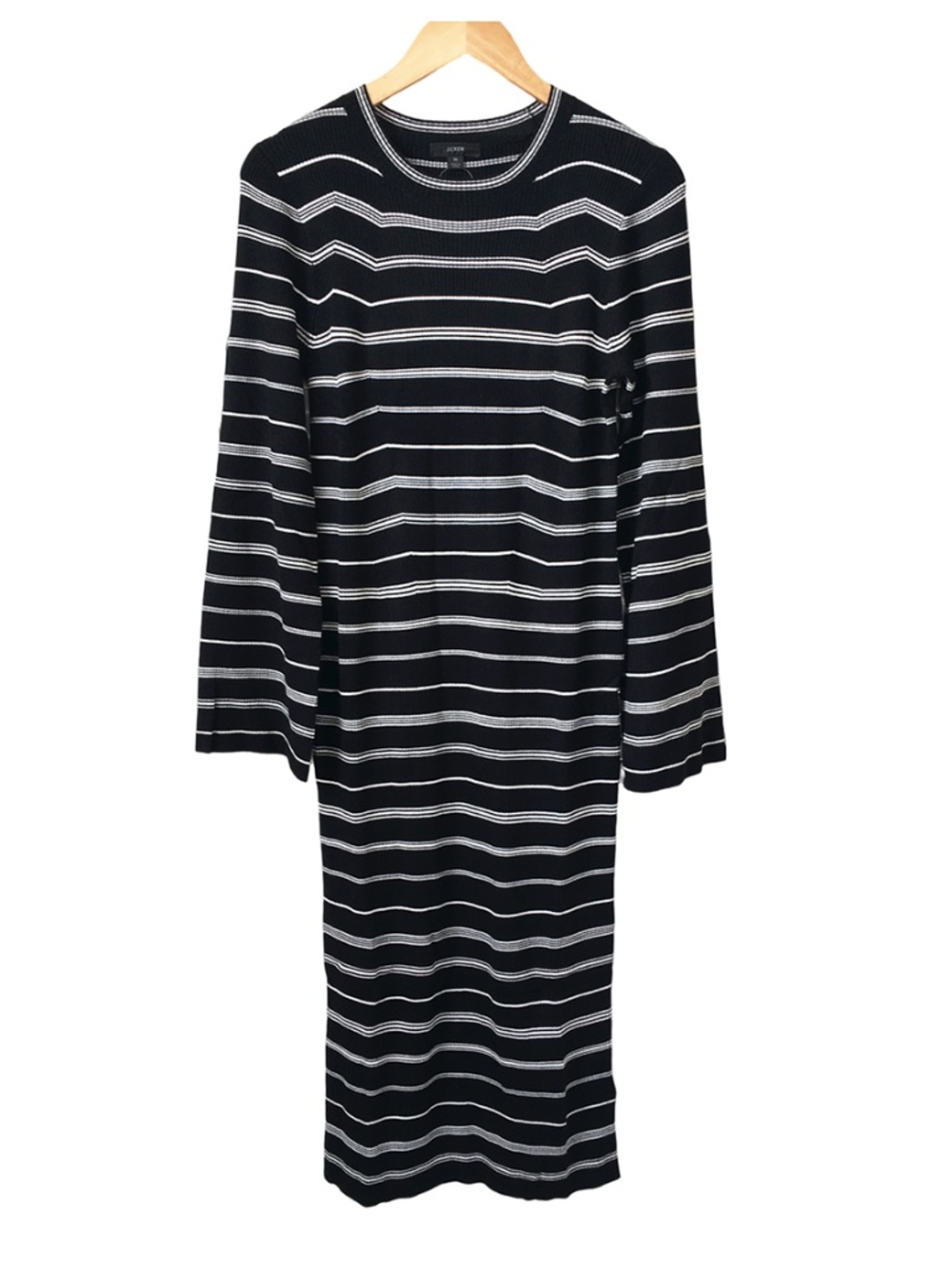 J. Crew Ribbed Sweater Dress Black White Stripe Medium NWT
